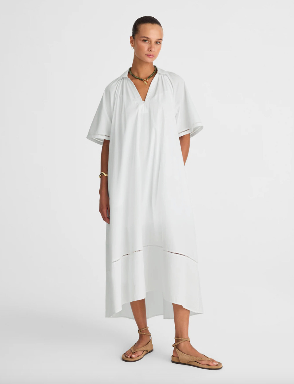 Madewell Poplin Splitneck Midi Shirtdress Cotton White Pockets Relaxed XS NWT